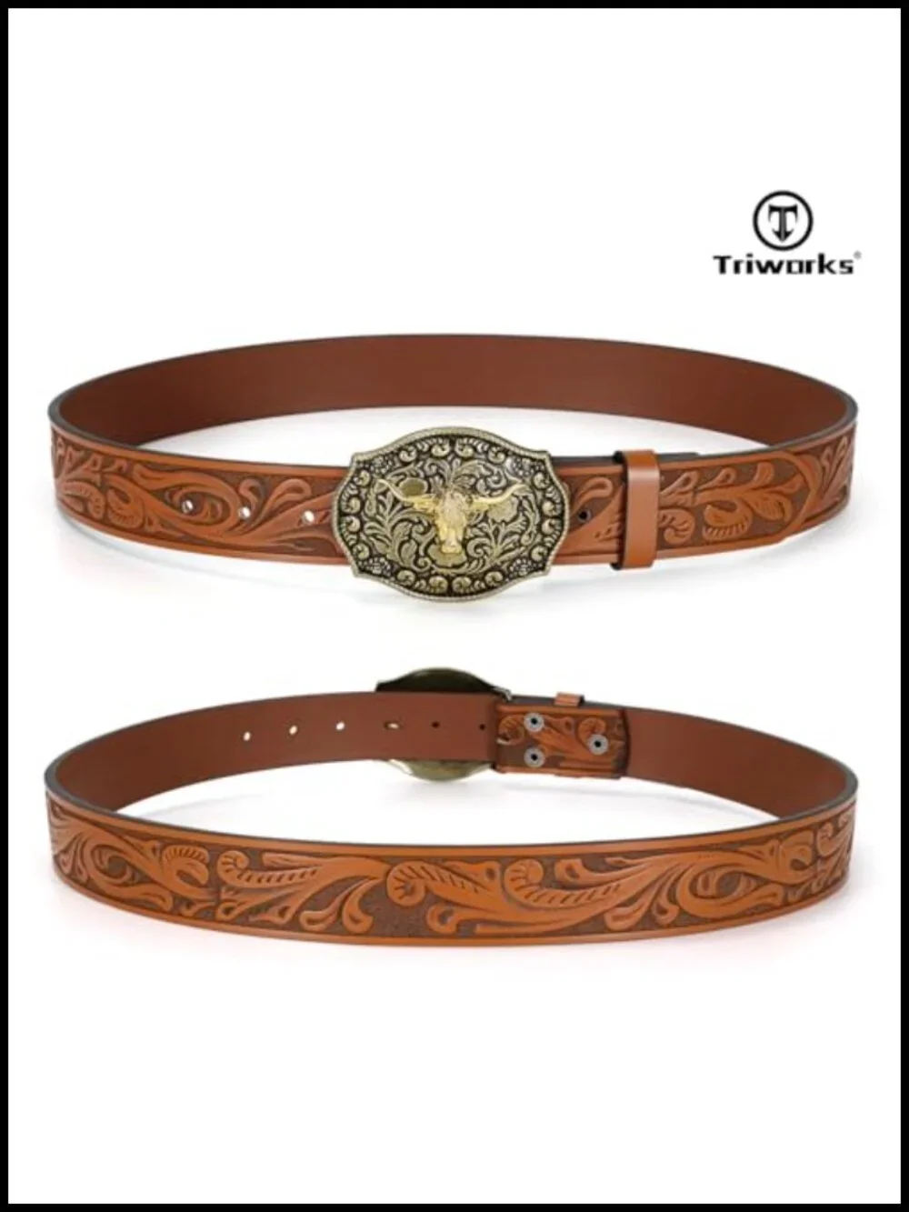 Genuine Leather Western Belt with Removable Cowboy Buckle, 1.5 Wide